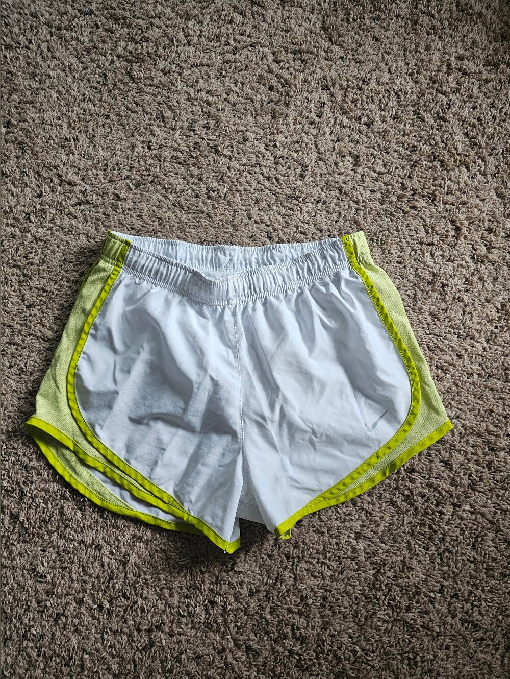 💛Nike White Women's Athletic Shorts with Neon Yellow Trim